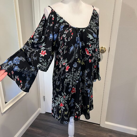 Parker Black Agave Floral Cold Shoulder Silk Mini Dress, Size Small - Picture 5 of 16